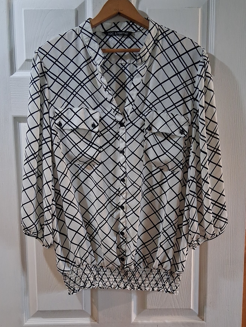 Zac & Rachel White Blouse with Black Windowpane Grid